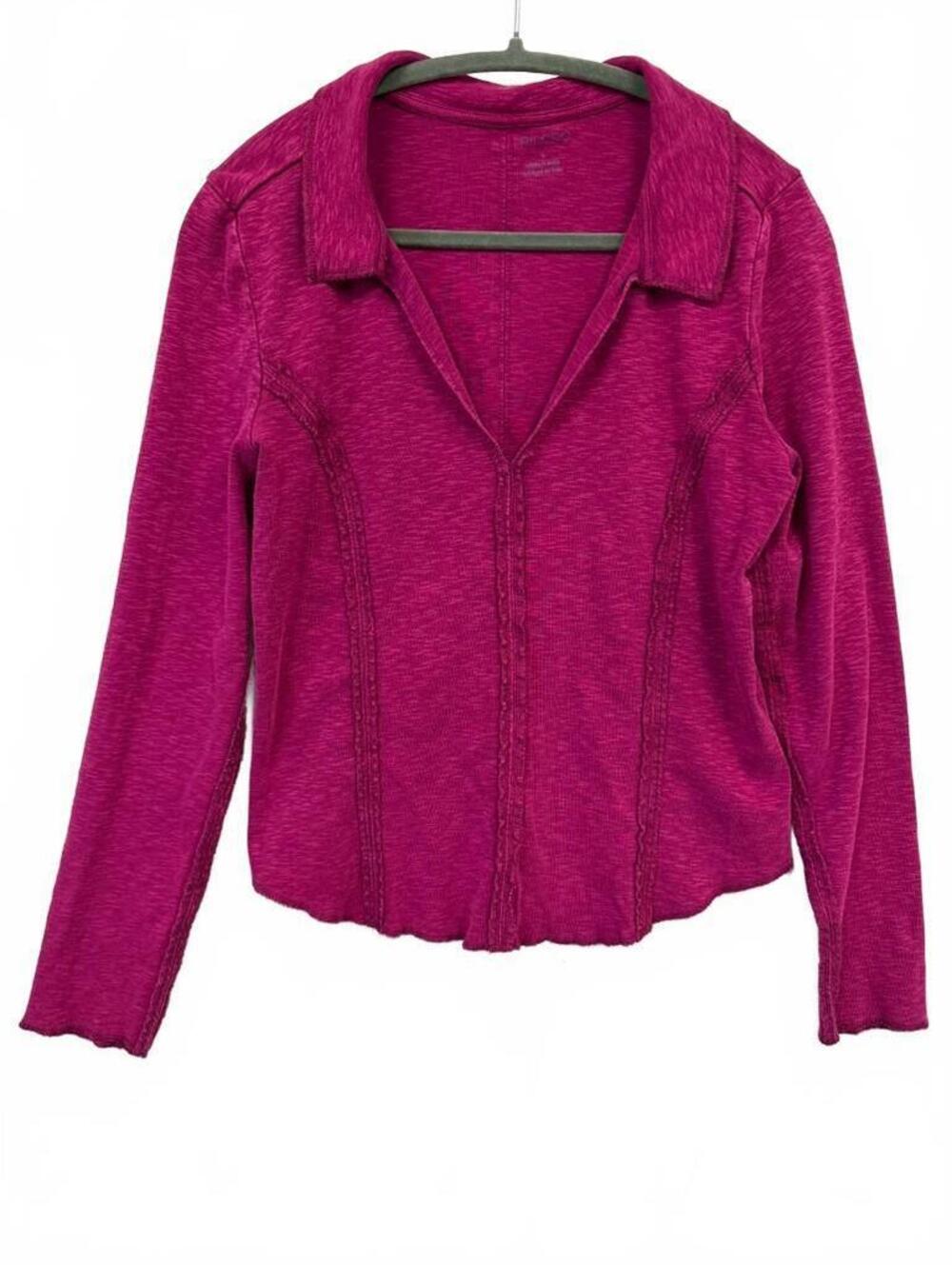 Pilcro Women’s Large Pink V Neck Collared Stretch Pullover Top
